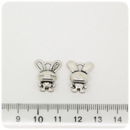 1 PZ - CIONDOLO METALLO CONIGLIO - PENDENTE METALLO CHARM ARGENTO TIBETANO