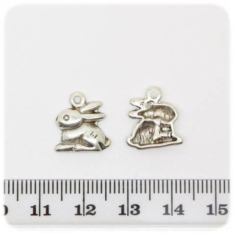 1 PZ - CIONDOLO METALLO CONIGLIO - PENDENTE METALLO CHARM ARGENTO TIBETANO