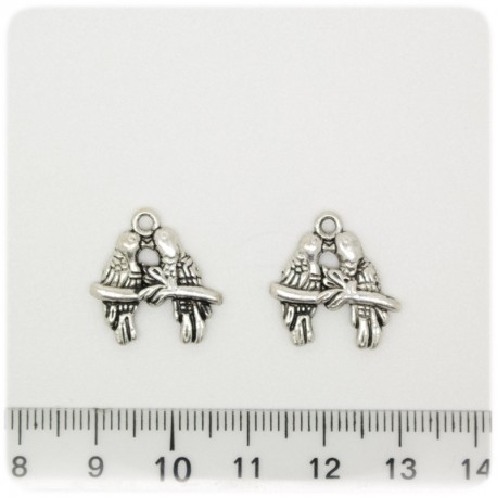 1 PZ - CIONDOLO METALLO PAPPAGALLI - PENDENTE METALLO CHARM ARGENTO TIBETANO