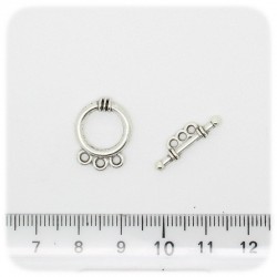 10 PZ - CHIUSURA METALLO INCASTRO - MINUTERIA T-BAR CERCHIO 14 MM - 3 OCCHIELLI