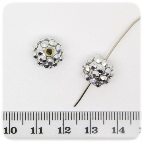5 PZ - PERLE PAVE' ARGENTO - PERLINE TONDE 12 MM RESINA STRASS