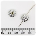 5 PZ - PERLE PAVE' ARGENTO - PERLINE TONDE 12 MM RESINA STRASS