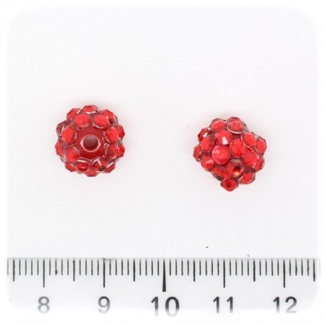 5 PZ - PERLE PAVE' ROSSO - PERLINE TONDE 12 MM RESINA STRASS
