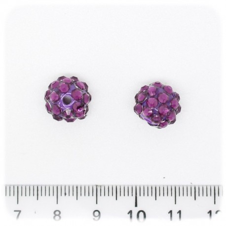 5 PZ - PERLE PAVE' VIOLA - PERLINE TONDE 12 MM RESINA STRASS