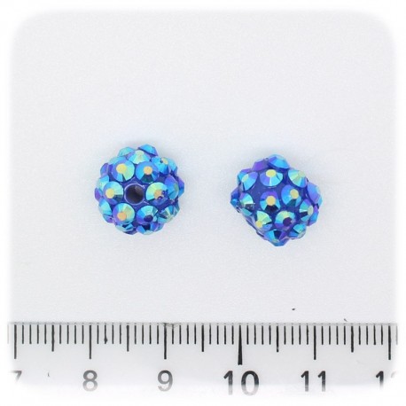 5 PZ - PERLE PAVE' BLU - PERLINE TONDE 12 MM RESINA STRASS
