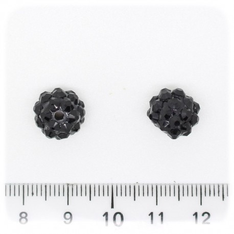 5 PZ - PERLE PAVE' NERO - PERLINE TONDE 12 MM RESINA STRASS