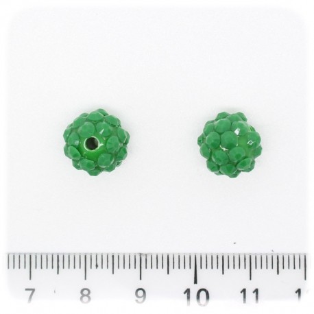 5 PZ - PERLE PAVE' VERDE - PERLINE TONDE 12 MM RESINA STRASS