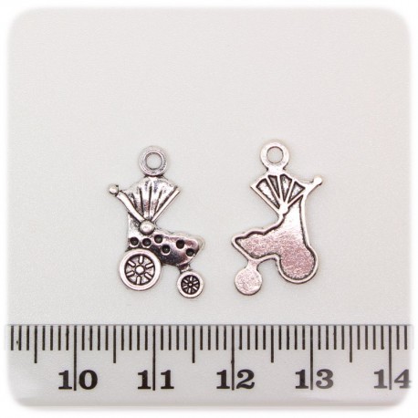 1 PZ - CIONDOLO METALLO CARROZZINA - PENDENTE METALLO CHARM ARGENTO TIBETANO