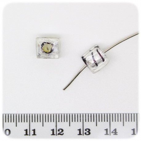 5 PZ - PERLE CUBO CLEAR - PERLINE VETRO FOIL TRASPARENTE 8 MM