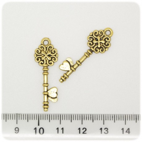 1 PZ - CIONDOLO ORO CHIAVE - PENDENTE METALLO CHARM ARGENTO TIBETANO