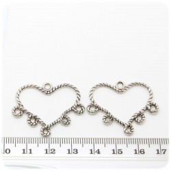 4 PZ - CHANDELIER CUORE PER ORECCHINI 27 MM - METALLO  - 5 OCCHIELLI