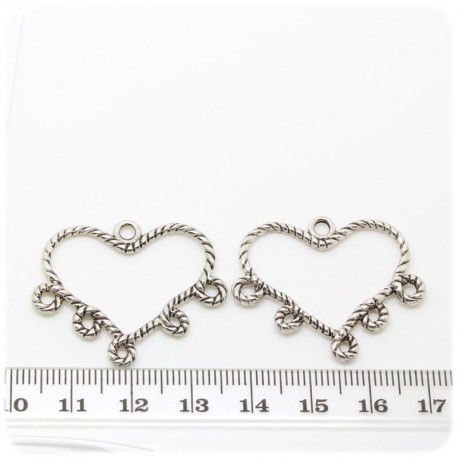 4 PZ - CHANDELIER CUORE PER ORECCHINI 27 MM - METALLO  - 5 OCCHIELLI