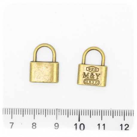 1 PZ - CIONDOLO BROZNO LUCCHETTO - PENDENTE METALLO CHARM ARGENTO TIBETANO
