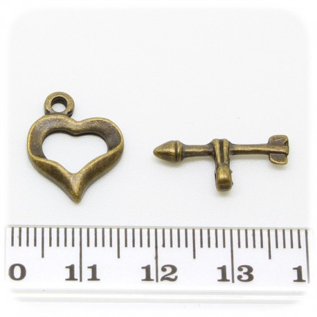 10 PZ - CHIUSURA INCASTRO CUORE 13 MM - BRONZO