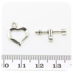 10 PZ - CHIUSURA T-BAR METALLO - MINUTERIA TERMINALE BIJOUX INCASTRO CUORE
