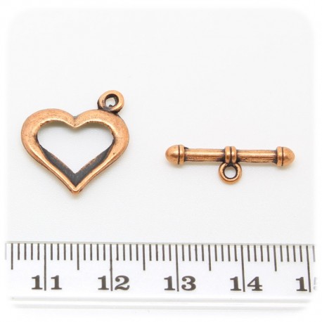 10 PZ - CHIUSURA T-BAR RAME - MINUTERIA TERMINALE BIJOUX INCASTRO CUORE