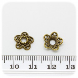 10 PZ - COPPETTE BRONZO COPRIPERLA - COPERTURA PERLE METALLO TRAFORATO 12 MM