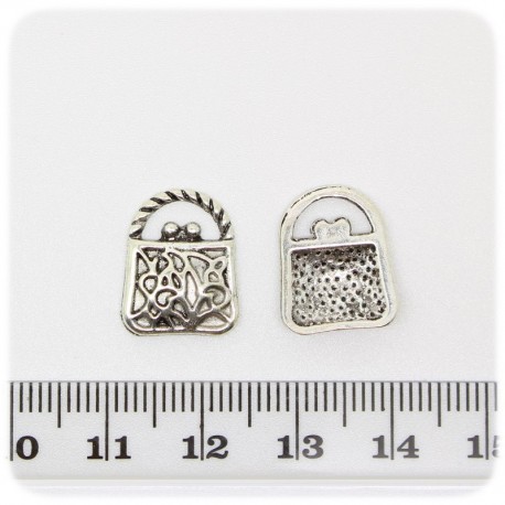 1 PZ - CIONDOLO METALLO BORSA - PENDENTE METALLO CHARM ARGENTO TIBETANO