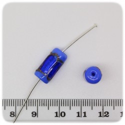 5 PZ - PERLE VETRO BLU - PERLINE VETRO LAMPWORK CILINDRO 16 MM