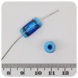 5 PZ - PERLE VETRO AZZURRO - PERLINE VETRO LAMPWORK CILINDRO 16 MM