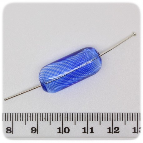 5 PZ - PERLE VETRO BLU - PERLINE VETRO SOFFIATO CILINDRO 26 MM