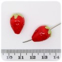 2 PZ - PERLINE VETRO A LUME FRAGOLA - PERLE VETRO LAMPWORK 13 MM
