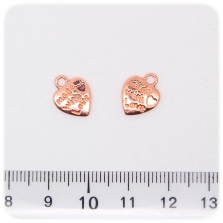 1 PZ - CIONDOLO ORO ROSA CUORE - PENDENTE CHARM ARGENTO TIBETANO