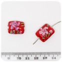 5 PZ - PERLE RETTANGOLO ROSSO LAMPWORK - PERLINE VETRO LUME FIORI 18x14 MM