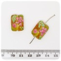 5 PZ - PERLE RETTANGOLO OCRA LAMPWORK - PERLINE VETRO LUME FIORI 18x14 MM