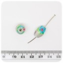 5 PZ - PERLE OVALI BLU LAMPWORK - PERLINE VETRO LUME FIORI 14x10 MM