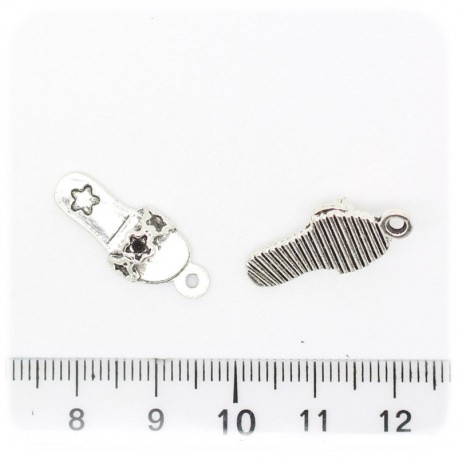 1 PZ - CIONDOLO METALLO CIABATTA - PENDENTE METALLO CHARM ARGENTO TIBETANO