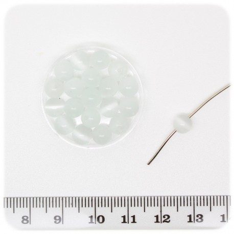 20 PZ - PERLINE CATEYE BIANCO - PERLE VETRO SFUMATE TONDE 6 MM