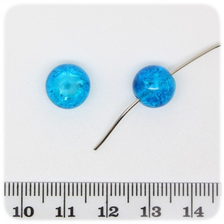 30 PZ - PERLE CRACKLE ACQUA - PERLINE VETRO FRANTUMATO TONDE 10 MM