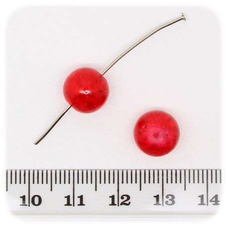 30 PZ - PERLE CRACKLE ROSSO - PERLINE VETRO FRANTUMATO TONDE 10 MM