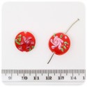 5 PZ - PERLE DISCO ROSSO LAMPWORK - PERLINE VETRO LUME FIORI 18x10 MM
