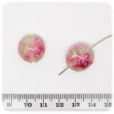 5 PZ - PERLE DISCO ROSA LAMPWORK - PERLINE VETRO LUME FIORI 18x10 MM