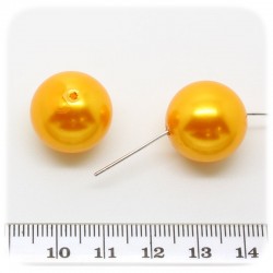 6 PZ - PERLE 18 MM ARANCIONE - PERLINE TONDE PLASTICA PERLATE