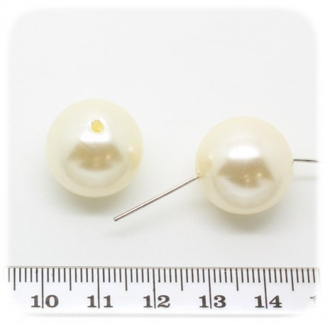 6 PZ - PERLE 18 MM AVORIO - PERLINE TONDE PLASTICA PERLATE