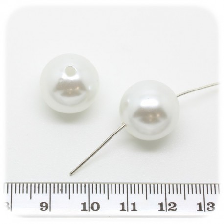 6 PZ - PERLE 18 MM BIANCO - PERLINE TONDE PLASTICA PERLATE