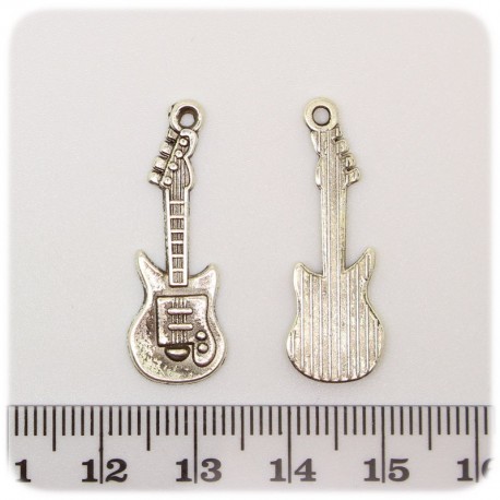 1 PZ - CIONDOLO METALLO CHITARRA - PENDENTE CHARM ARGENTO TIBETANO