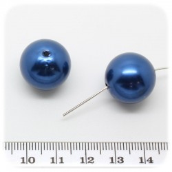 6 PZ - PERLE 18 MM BLU - PERLINE TONDE PLASTICA PERLATE