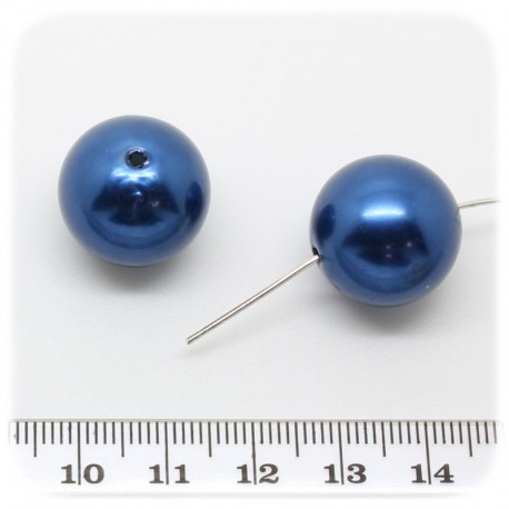 6 PZ - PERLE 18 MM BLU - PERLINE TONDE PLASTICA PERLATE