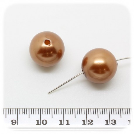 10 PZ - PERLE 16 MM BRONZO - PERLINE TONDE PLASTICA PERLATE