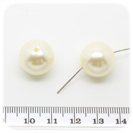10 PZ - PERLE 16 MM AVORIO - PERLINE TONDE PLASTICA PERLATE