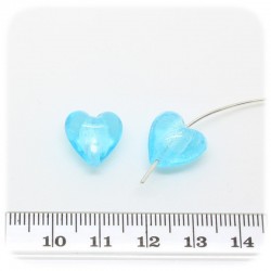 10 PZ - PERLE CUORE AZZURRO 12 MM - PERLINE VETRO FOIL