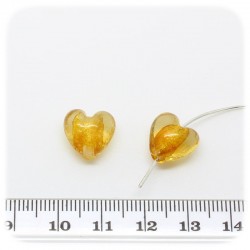 10 PZ - PERLE CUORE ORO 12 MM - PERLINE VETRO FOIL