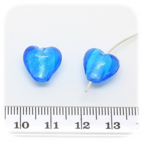 10 PZ - PERLE CUORE CELESTE 12 MM - PERLINE VETRO FOIL