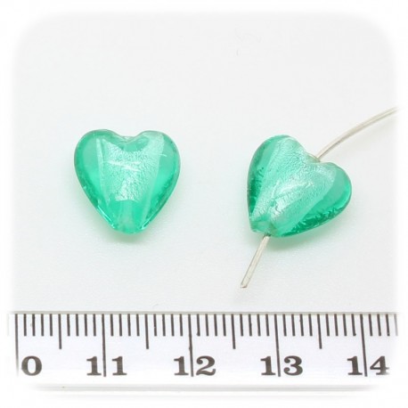 15 PZ - PERLINE VETRO CUORE FOIL 12 MM - ACQUAMARINA