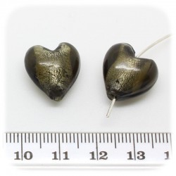 10 PZ - PERLINE VETRO CUORE FOIL 15 MM - GRIGIO