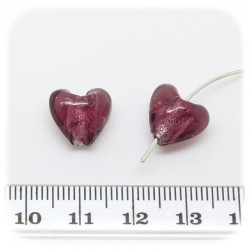 15 PZ - PERLINE VETRO CUORE FOIL 12 MM - VIOLA